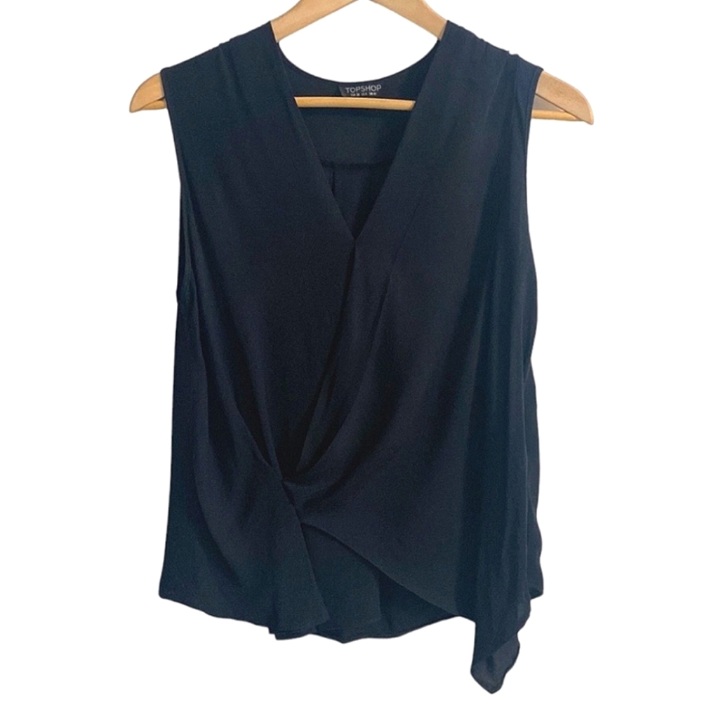 Topshop Black Sleeveless V Neck Crisscross Flowy Top Women Size 6